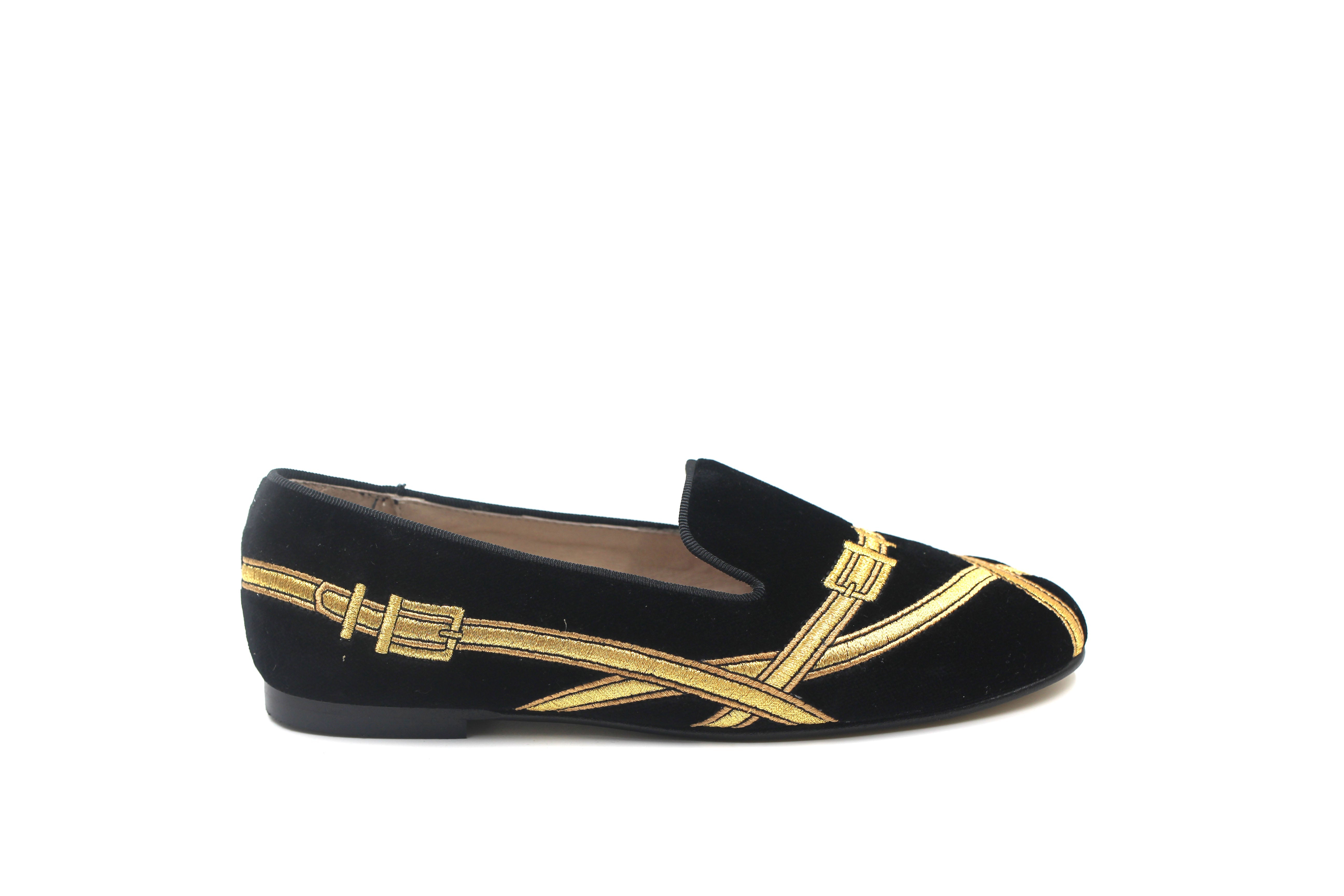 Curated visual reference: Visual Reference: Valencia Black Velvet Embroidered Strap Smoking Shoe