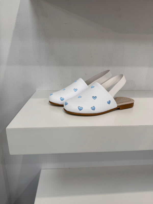 Don Louis White Blue Hearts Sling Back