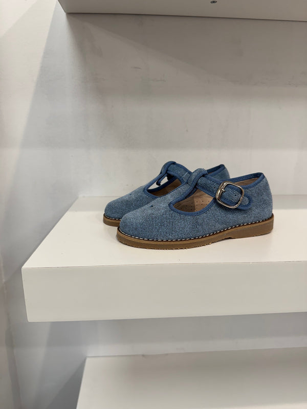 Don Louis Denim Leather Heart Cutout T Bar