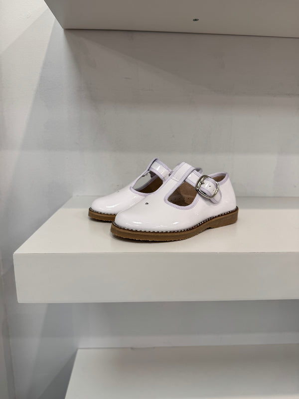 Don Louis White Patent Heart Cutout T Bar