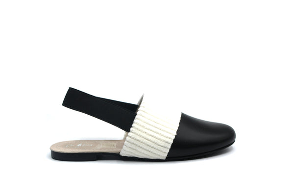 Don Louis Cream Ribbed Sling Back