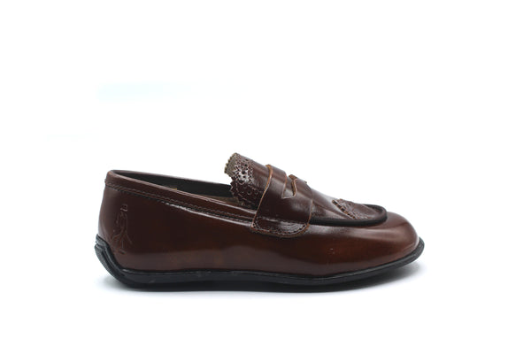 Don Louis Brown Patented Leather Wingtip Penny Loafer