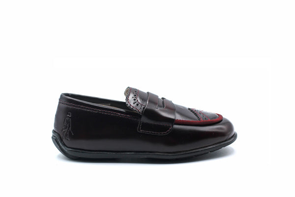 Don Louis Burgundy Patented Leather Wingtip Penny Loafer