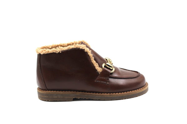 Brown Leather Fur Trimmed Bootie with Chain • by HOO