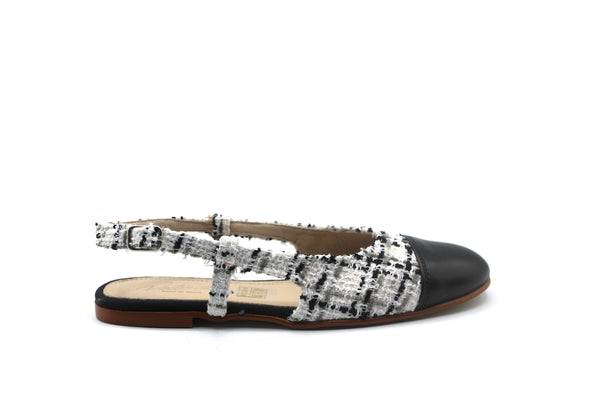 Valencia White/Black Plaid Cap Toe Sling Back