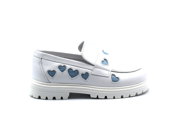 Don Louis White Blue Hearts Chunky Loafer