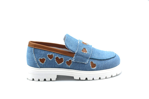 Don Louis Denim Tan Hearts Chunky Loafer