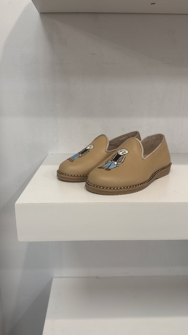 Don Louis Taupe Bear Embroidered Loafer