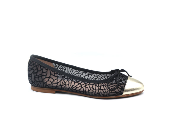 Beberlis Metallic & Black Mesh Ballet Flat