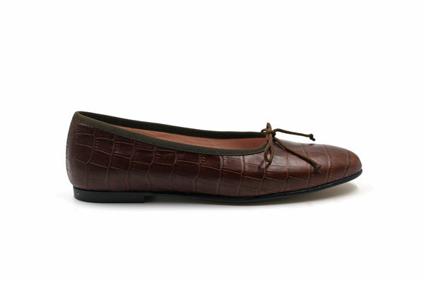 Valencia Brown Croc Ballet Flat