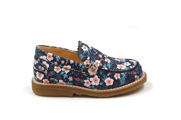 Angulus Navy Flower Penny Loafer