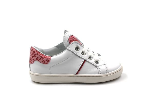 Beberlis White and Pink Leopard Heart Sneaker