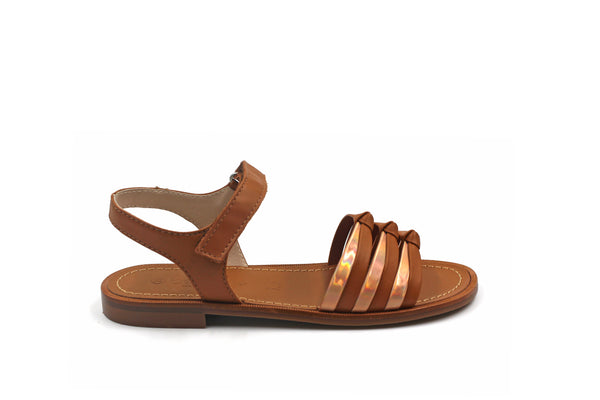 Beberlis Tan and Metallic Open Toe Sandal