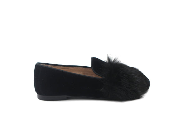 Don Louis Black Velvet Smoking Shoe with Black Fur