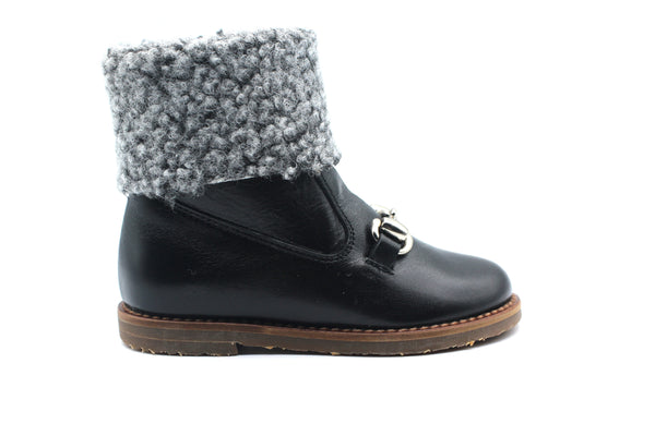 Don Louis Black Leather and Sherpa Bootie