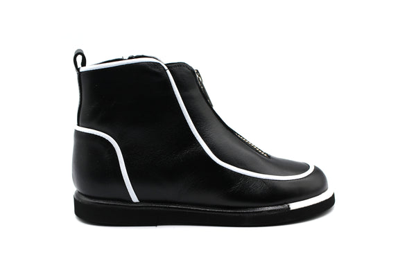 Don Louis Black With White Piping Bootie