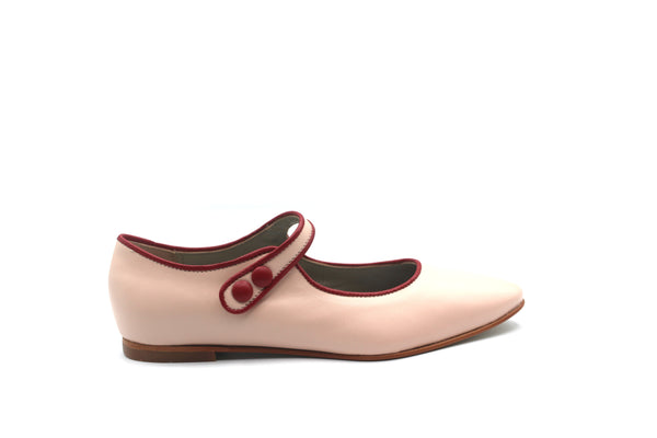 Lmdi Pink Red Trim Pointed Mary Jane