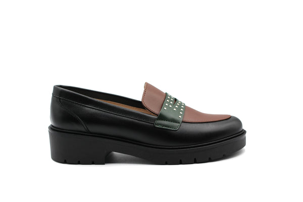Valencia Black/ Brown/ Green Chunky Penny Loafer
