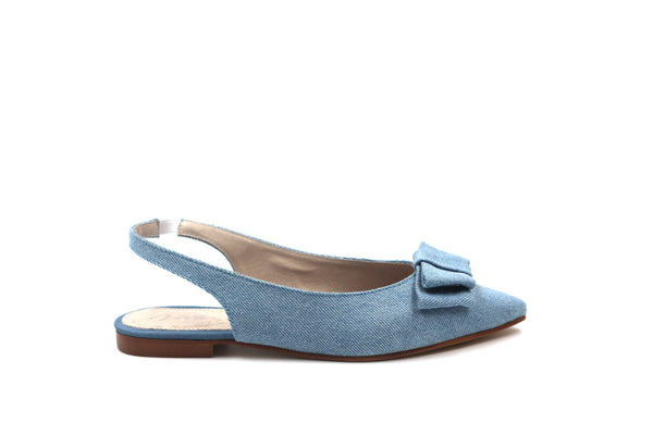 Valencia Denim Jeans Pointed Bow Sling Back